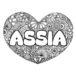 Coloriage prénom ASSIA - décor Mandala coeur