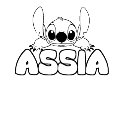 Coloriage prénom ASSIA - décor Stitch