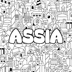 Coloriage prénom ASSIA - décor Ville