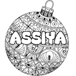 Coloriage prénom ASSIYA - décor Boule de Noël