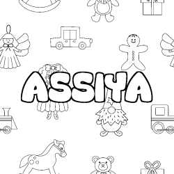 Coloriage prénom ASSIYA - décor Jouets