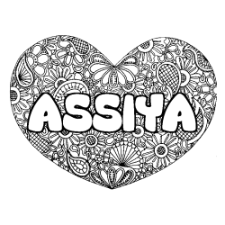 Coloriage prénom ASSIYA - décor Mandala coeur