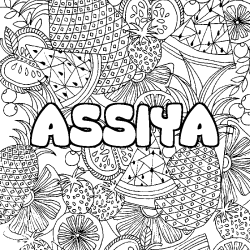 Coloriage pr&eacute;nom ASSIYA - d&eacute;cor Mandala fruits
