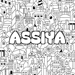 Coloriage prénom ASSIYA - décor Ville