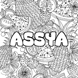 Coloriage prénom ASSYA - décor Mandala fruits
