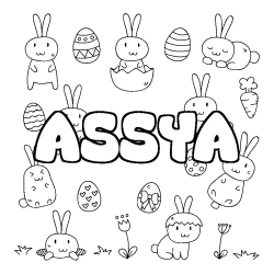 Coloriage prénom ASSYA - décor Paques