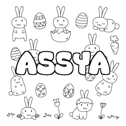 Coloriage pr&eacute;nom ASSYA - d&eacute;cor Paques