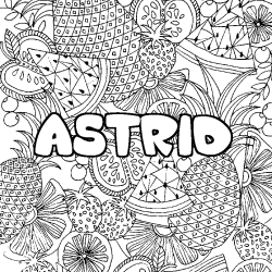 Coloriage prénom ASTRID - décor Mandala fruits