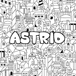 Coloriage prénom ASTRID - décor Ville