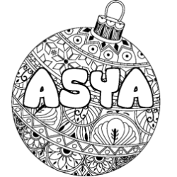 Coloriage pr&eacute;nom ASYA - d&eacute;cor Boule de No&euml;l