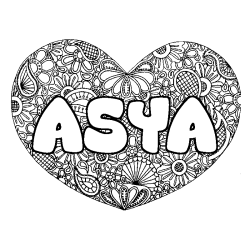Coloriage prénom ASYA - décor Mandala coeur