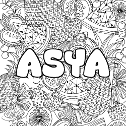 Coloriage prénom ASYA - décor Mandala fruits