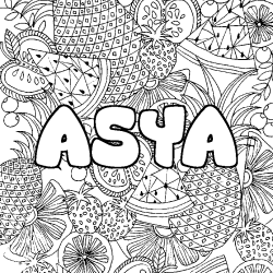 Coloriage pr&eacute;nom ASYA - d&eacute;cor Mandala fruits