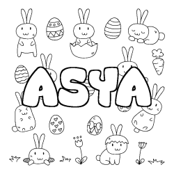 Coloriage pr&eacute;nom ASYA - d&eacute;cor Paques