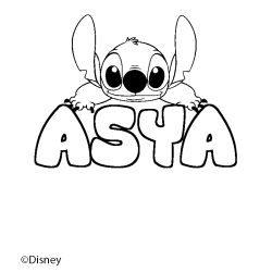 Coloriage pr&eacute;nom ASYA - d&eacute;cor Stitch
