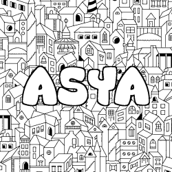 Coloriage prénom ASYA - décor Ville
