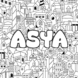 Coloriage pr&eacute;nom ASYA - d&eacute;cor Ville