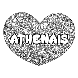 Coloriage pr&eacute;nom ATHENAIS - d&eacute;cor Mandala coeur