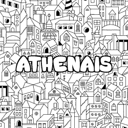 Coloriage pr&eacute;nom ATHENAIS - d&eacute;cor Ville