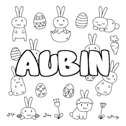 Coloriage pr&eacute;nom AUBIN - d&eacute;cor Paques