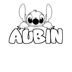Coloriage prénom AUBIN - décor Stitch