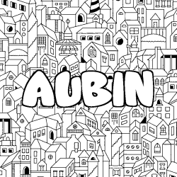 Coloriage prénom AUBIN - décor Ville