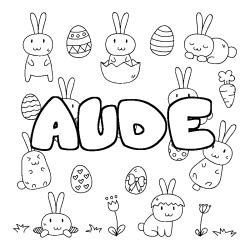 Coloriage pr&eacute;nom AUDE - d&eacute;cor Paques