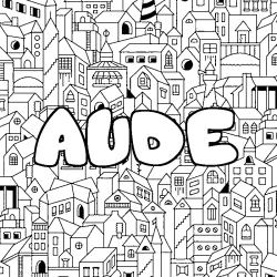 Coloriage pr&eacute;nom AUDE - d&eacute;cor Ville