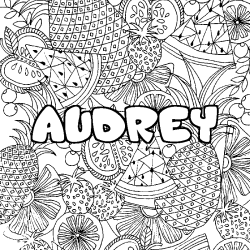 Coloriage prénom AUDREY - décor Mandala fruits