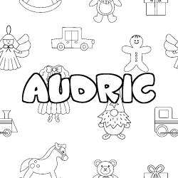 Coloriage prénom AUDRIC - décor Jouets