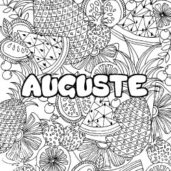 Coloriage prénom AUGUSTE - décor Mandala fruits
