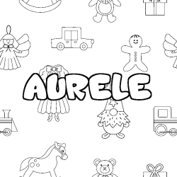 Coloriage pr&eacute;nom AURELE - d&eacute;cor Jouets