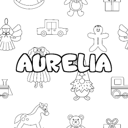 Coloriage prénom AURELIA - décor Jouets