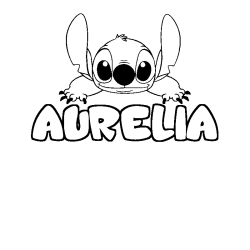Coloriage prénom AURELIA - décor Stitch