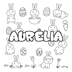 Coloriage pr&eacute;nom AUR&Eacute;LIA - d&eacute;cor Paques