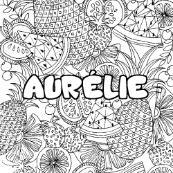Coloriage prénom AURÉLIE - décor Mandala fruits