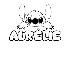 Coloriage prénom AURÉLIE - décor Stitch