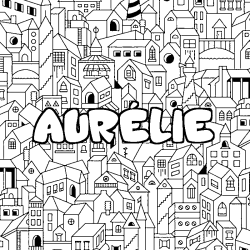 Coloriage prénom AURÉLIE - décor Ville