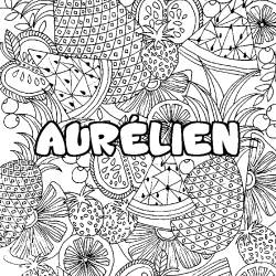 Coloriage pr&eacute;nom AUR&Eacute;LIEN - d&eacute;cor Mandala fruits