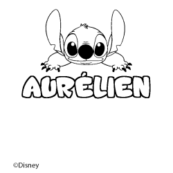 Coloriage pr&eacute;nom AUR&Eacute;LIEN - d&eacute;cor Stitch