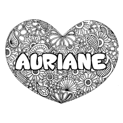 Coloriage pr&eacute;nom AURIANE - d&eacute;cor Mandala coeur