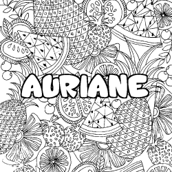 Coloriage pr&eacute;nom AURIANE - d&eacute;cor Mandala fruits