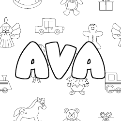 Coloriage prénom AVA - décor Jouets