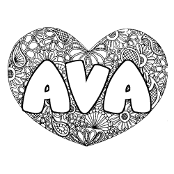 Coloriage prénom AVA - décor Mandala coeur