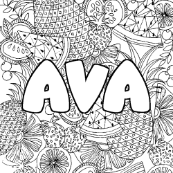 Coloriage prénom AVA - décor Mandala fruits