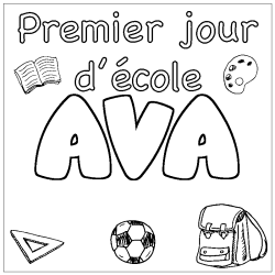 Coloriage prénom AVA - décor Premier jour d'école