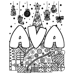 Coloriage AVA - d&eacute;cor Sapin et Cadeaux