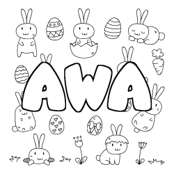 Coloriage prénom AWA - décor Paques