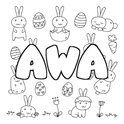 Coloriage pr&eacute;nom AWA - d&eacute;cor Paques