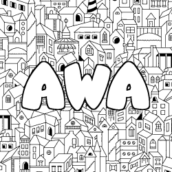 Coloriage prénom AWA - décor Ville